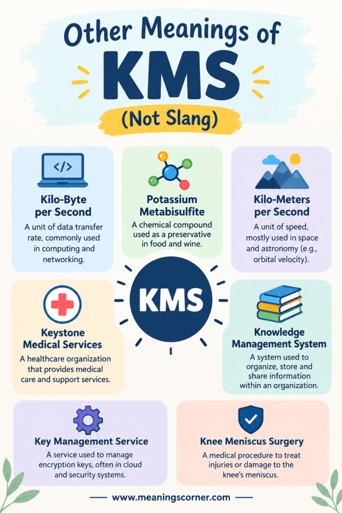 Other Meanings of KMS (Not Slang): KMS mean